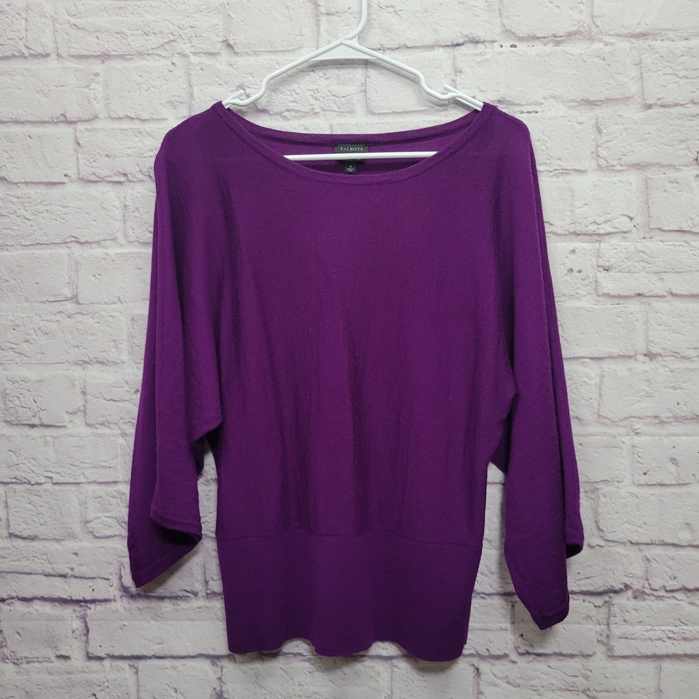 Talbots Pure Merino Wool Sweater Size S Boxy Purple Pullover Career Quiet Luxury